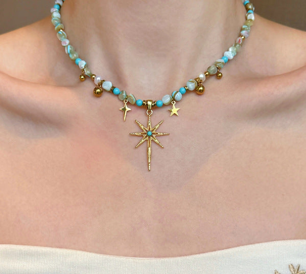 Bohemian Vintage Beaded Layered Necklace Set with Shell, Sunflower and Geometric Flower Pendants