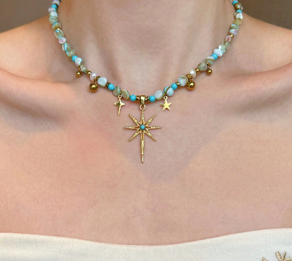Bohemian Vintage Beaded Layered Necklace Set with Shell, Sunflower and Geometric Flower Pendants