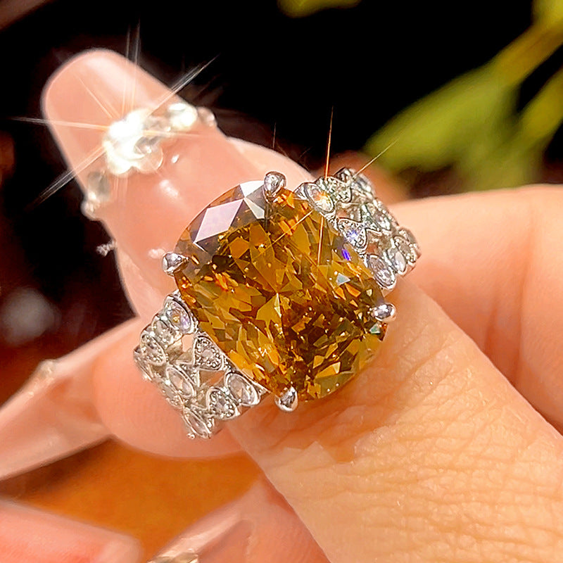 Women’s Gold-Plated Open Ring with Nest-Cut Zircon
