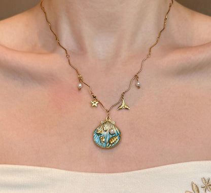 Bohemian Vintage Beaded Layered Necklace Set with Shell, Sunflower and Geometric Flower Pendants