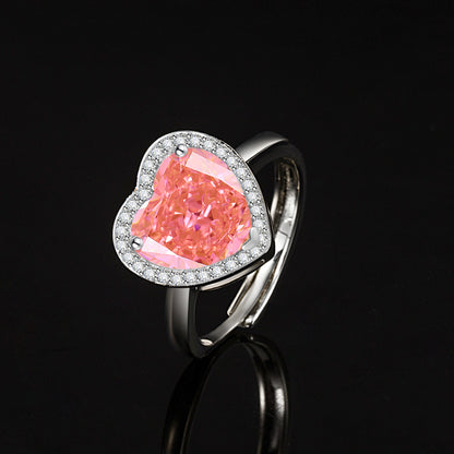 Women’s Romantic Heart-Cut High-Carbon Diamond Adjustable Ring with Pavé Halo – 9 Colors