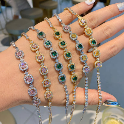 Women’s Colorful Paraiba-Inspired Crystal Tennis Bracelet in Gold or Silver Tone