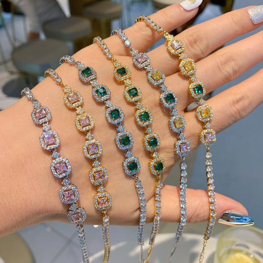 Women’s Colorful Paraiba-Inspired Crystal Tennis Bracelet in Gold or Silver Tone
