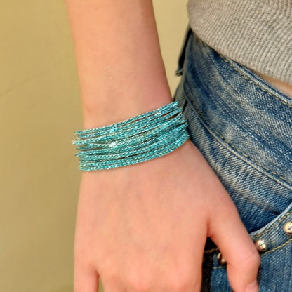 Women’s Ice Blue Rhinestone Bracelet with Layered Strands