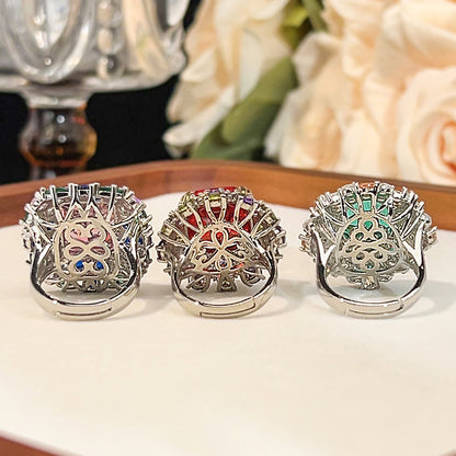 Women’s Candy Color Cubic Zirconia Adjustable Statement Ring with Pink, Red or Emerald Green Gemstone