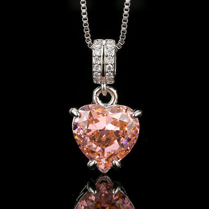 Women’s Padparadscha-Inspired Heart Jewelry Set with Zircon Detail