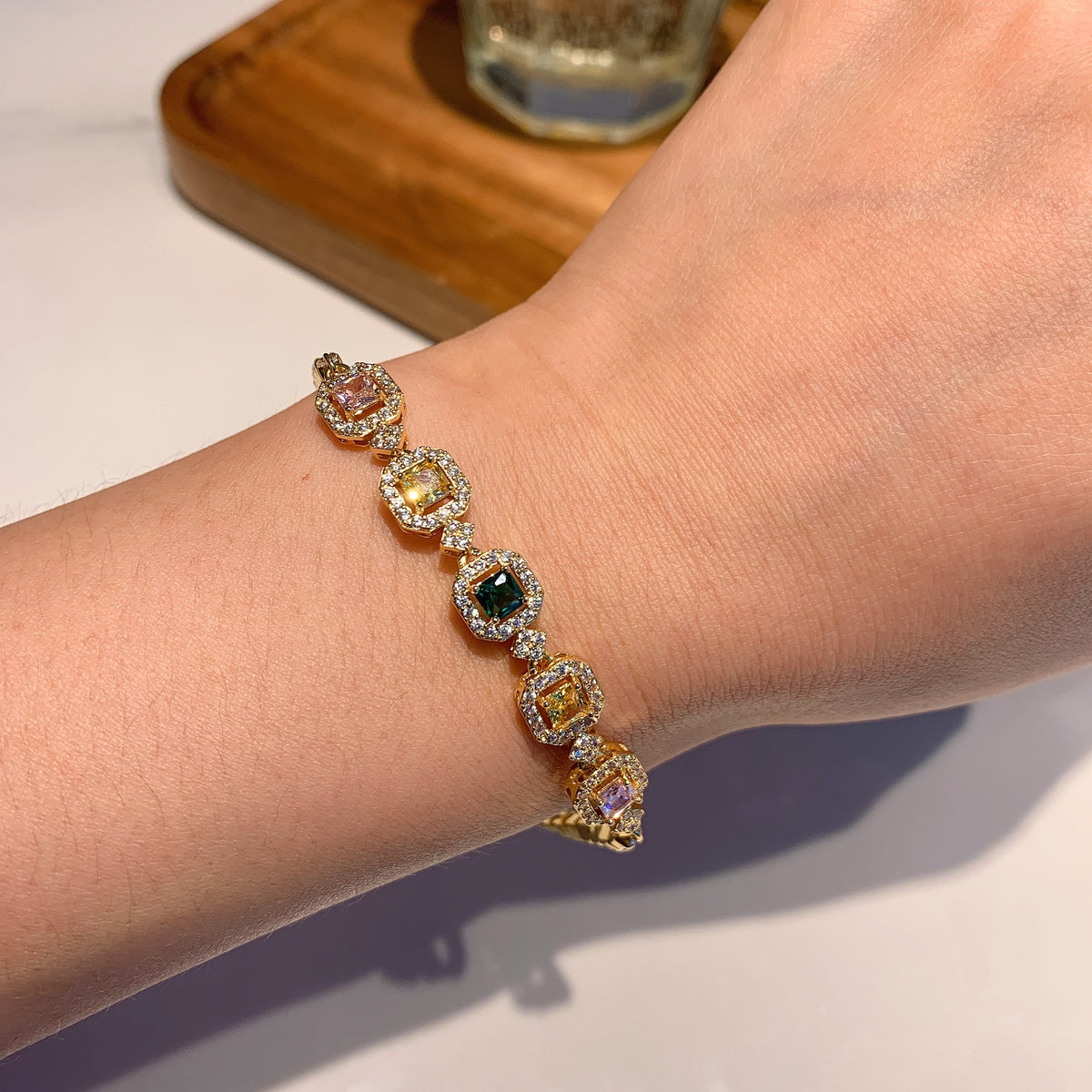 Women’s Colorful Paraiba-Inspired Crystal Tennis Bracelet in Gold or Silver Tone