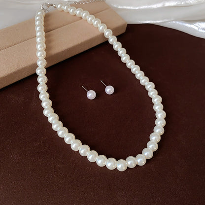 Women’s Crystal and Pearl Necklace and Stud Earrings Set