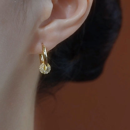 Women’s Gold Tone Crystal Pave Ball Hoop Earrings with Sparkling Zircon Detail