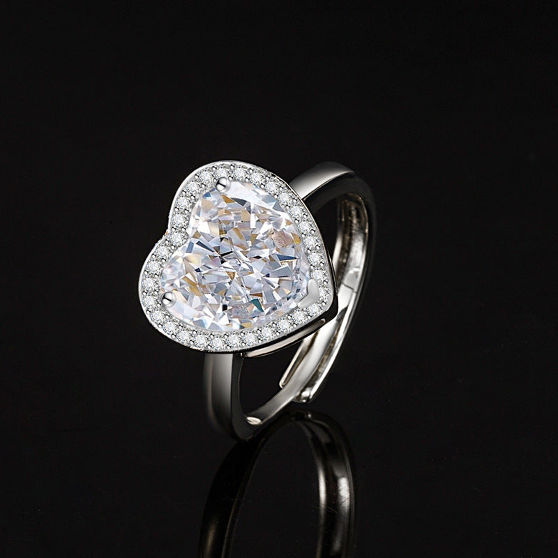 Women’s Romantic Heart-Cut High-Carbon Diamond Adjustable Ring with Pavé Halo – 9 Colors