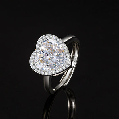 Women’s Romantic Heart-Cut High-Carbon Diamond Adjustable Ring with Pavé Halo – 9 Colors