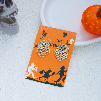 Women’s Halloween Rhinestone Ghost Earrings with Playful Face Details
