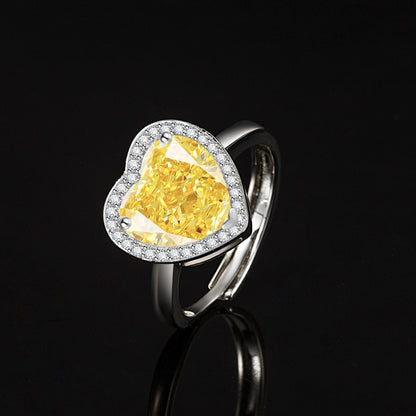 Women’s Romantic Heart-Cut High-Carbon Diamond Adjustable Ring with Pavé Halo – 9 Colors