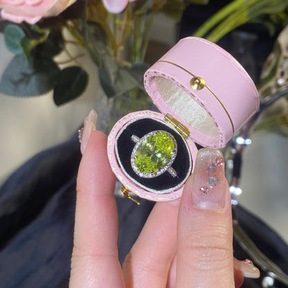 Women’s Silver-Tone Oval Statement Ring with Sparkling Halo and Adjustable Open Band