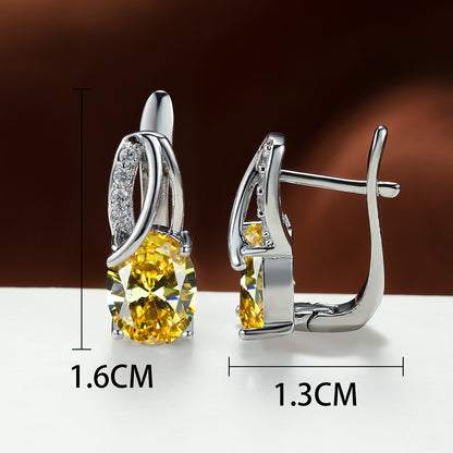 Women’s Multicolor Oval-Cut Cubic Zirconia Drop Earrings with Pavé Twist Detail – Gold & Silver Tone
