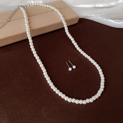 Women’s Crystal and Pearl Necklace and Stud Earrings Set