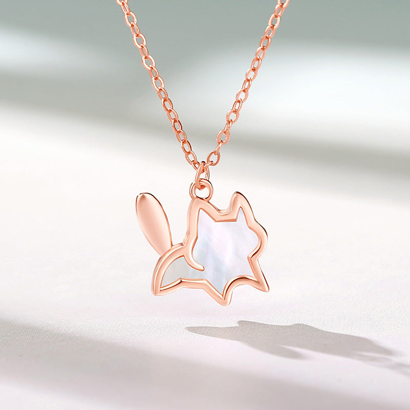 Women’s 925 Sterling Silver Cat Pendant Necklace with White Mother-of-Pearl
