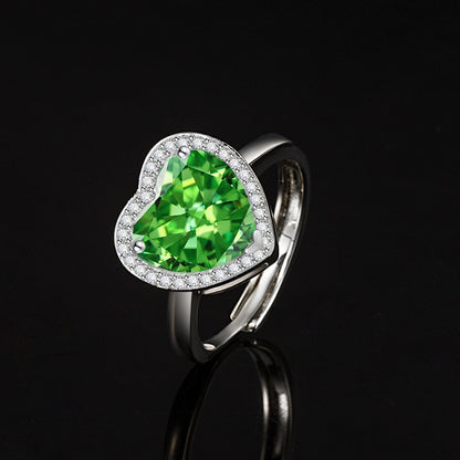 Women’s Romantic Heart-Cut High-Carbon Diamond Adjustable Ring with Pavé Halo – 9 Colors