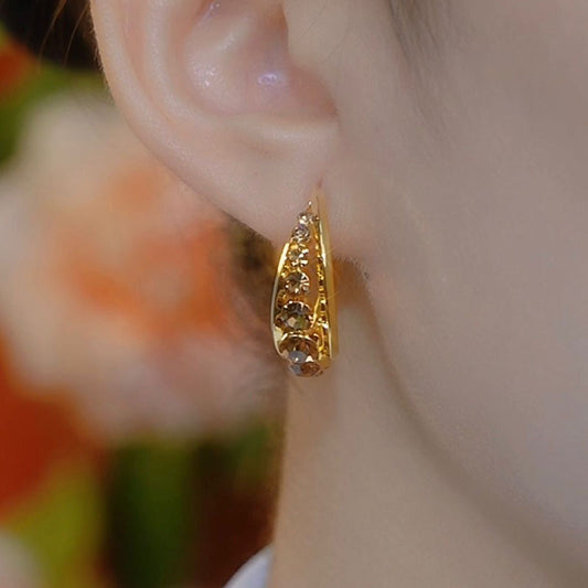 Women’s Gold Tone Crystal Pave Hoop Earrings with Elegant Round Rhinestone Detail