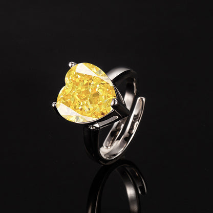 Women’s Yellow Heart-Cut High-Carbon Diamond Necklace, Earrings & Ring Jewelry Set