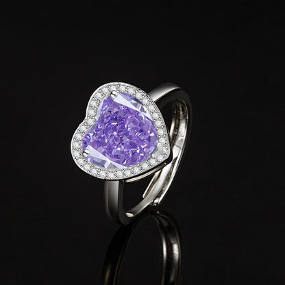 Women’s Romantic Heart-Cut High-Carbon Diamond Adjustable Ring with Pavé Halo – 9 Colors