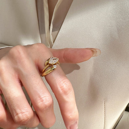 Gold & Silver Tone Geometric Stackable Open Ring with Marquise-Cut Crystal