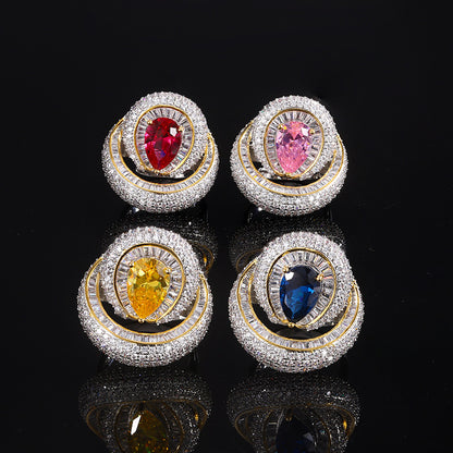 Women’s Elegant Pear-Shaped Cubic Zirconia Adjustable Ring with Layered Halo Detail