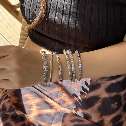 Women’s 6-Piece Textured Bangle Set with Floral, Heart and Star Details