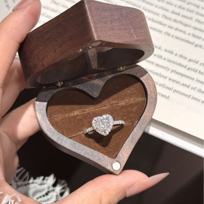 925 Sterling Silver 1 Carat Heart Moissanite Ring with Sparkling Halo