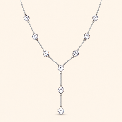 Women’s Elegant Long Snake Chain Necklace with Sparkling Rhinestone Y-Drop Detail