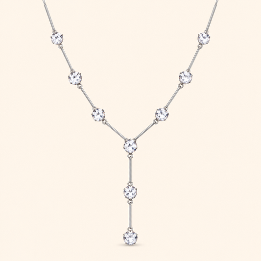 Women’s Elegant Long Snake Chain Necklace with Sparkling Rhinestone Y-Drop Detail