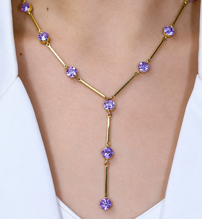 Women’s Elegant Long Snake Chain Necklace with Sparkling Rhinestone Y-Drop Detail