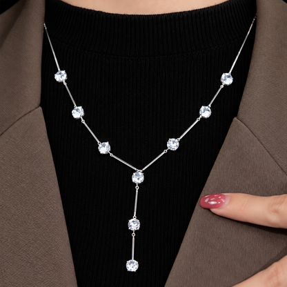 Women’s Elegant Long Snake Chain Necklace with Sparkling Rhinestone Y-Drop Detail