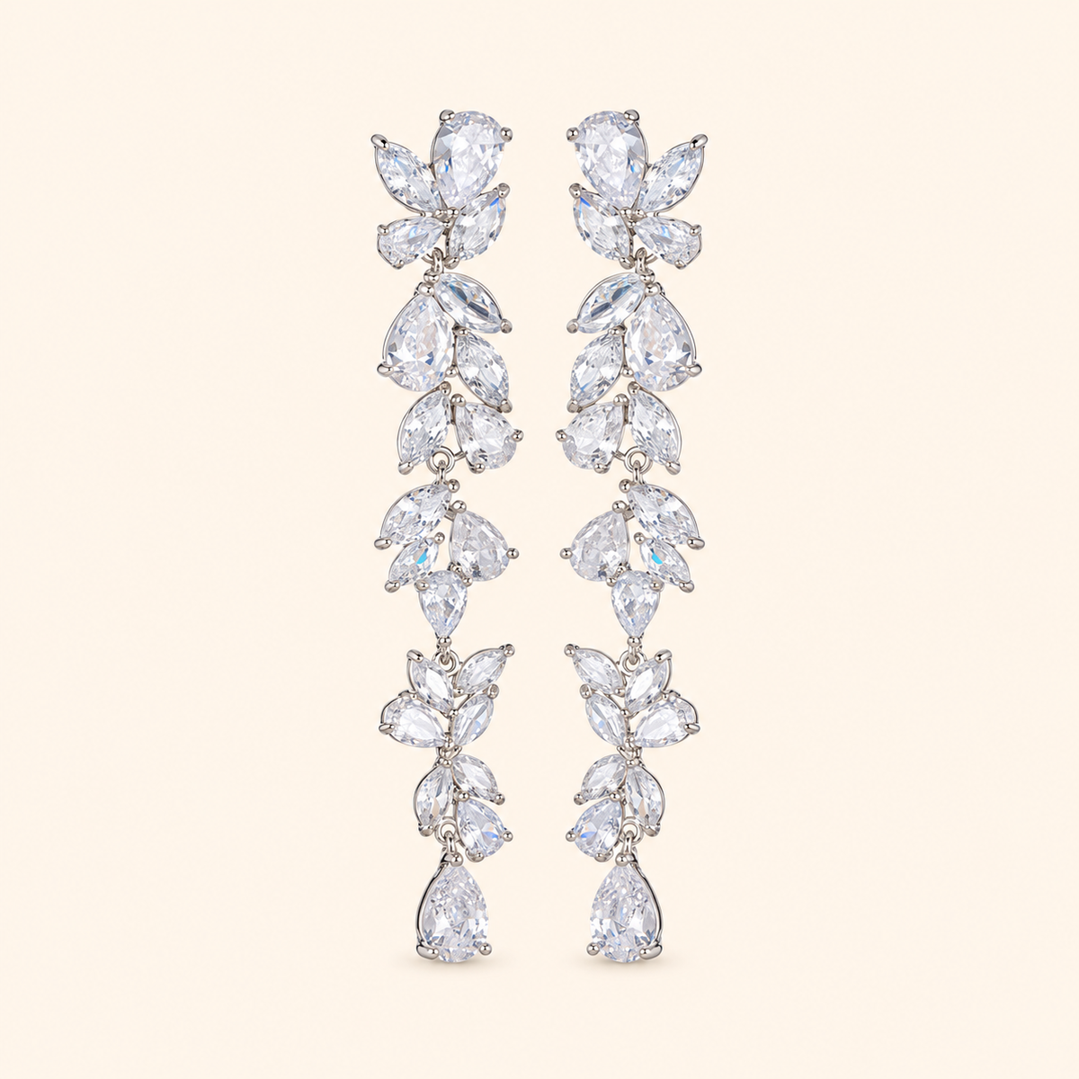 Women’s Glamorous Gold-Plated Long Leaf Earrings with Sparkling Zircon Detail