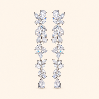 Women’s Glamorous Gold-Plated Long Leaf Earrings with Sparkling Zircon Detail
