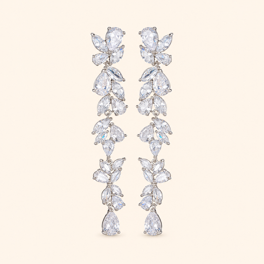Women’s Glamorous Gold-Plated Long Leaf Earrings with Sparkling Zircon Detail