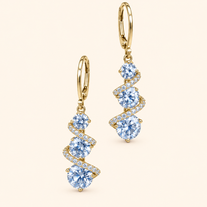 Women’s Gold-Tone Elegant Zircon Drop Earrings with Sparkling Spiral Detail