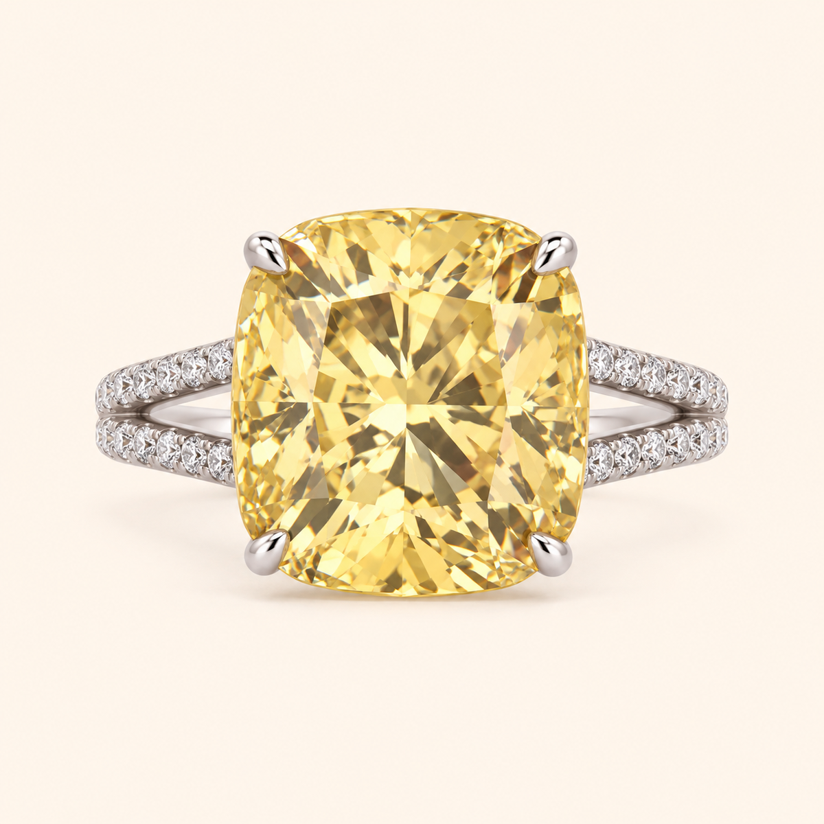 Women’s Elegant S925 Sterling Silver Ring with Yellow Zircon Detail