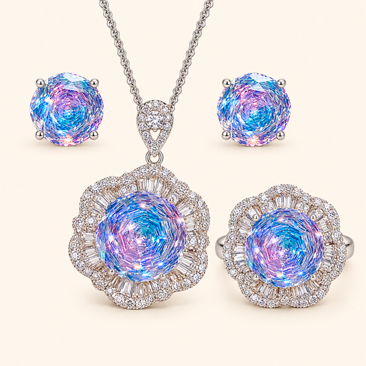 Women’s Elegant Gold-Plated Jewelry Set with Gradient Zircon Detail