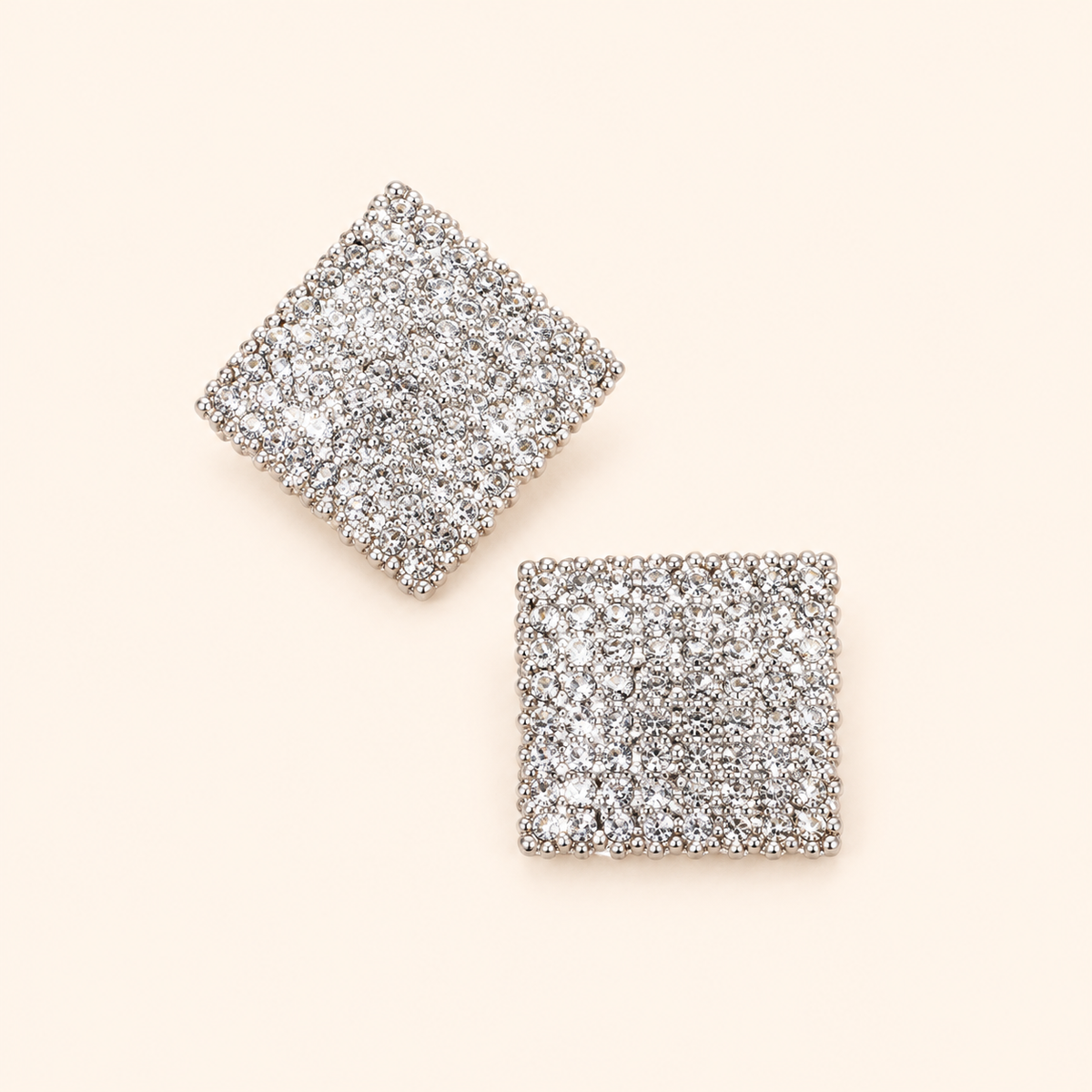 Women’s Silver-Tone Square Statement Stud Earrings with Allover Sparkling Stones