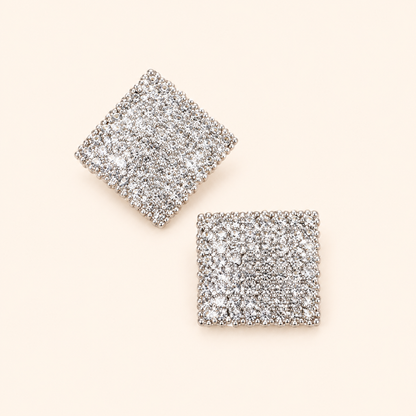 Women’s Silver-Tone Square Statement Stud Earrings with Allover Sparkling Stones