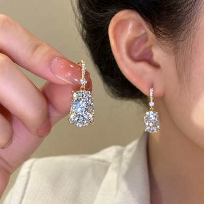 Women’s Gold-Tone Refined Rectangular Earrings with Sparkling Stone Detail