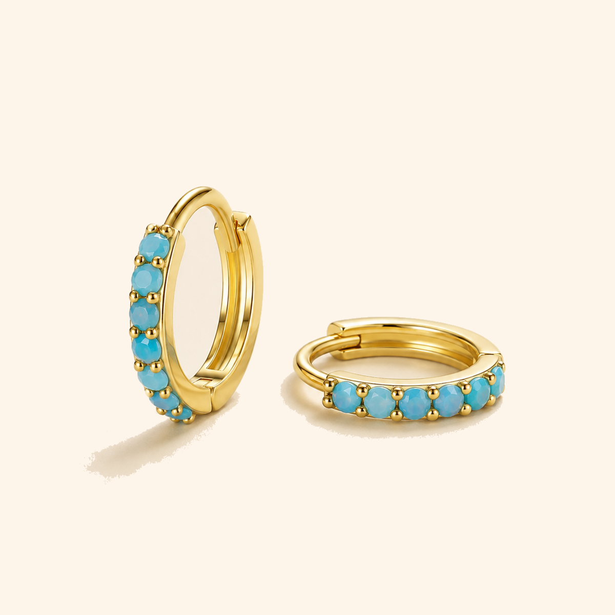 Turquoise Crystal Mini Huggie Hoop Earrings – Gold & Silver