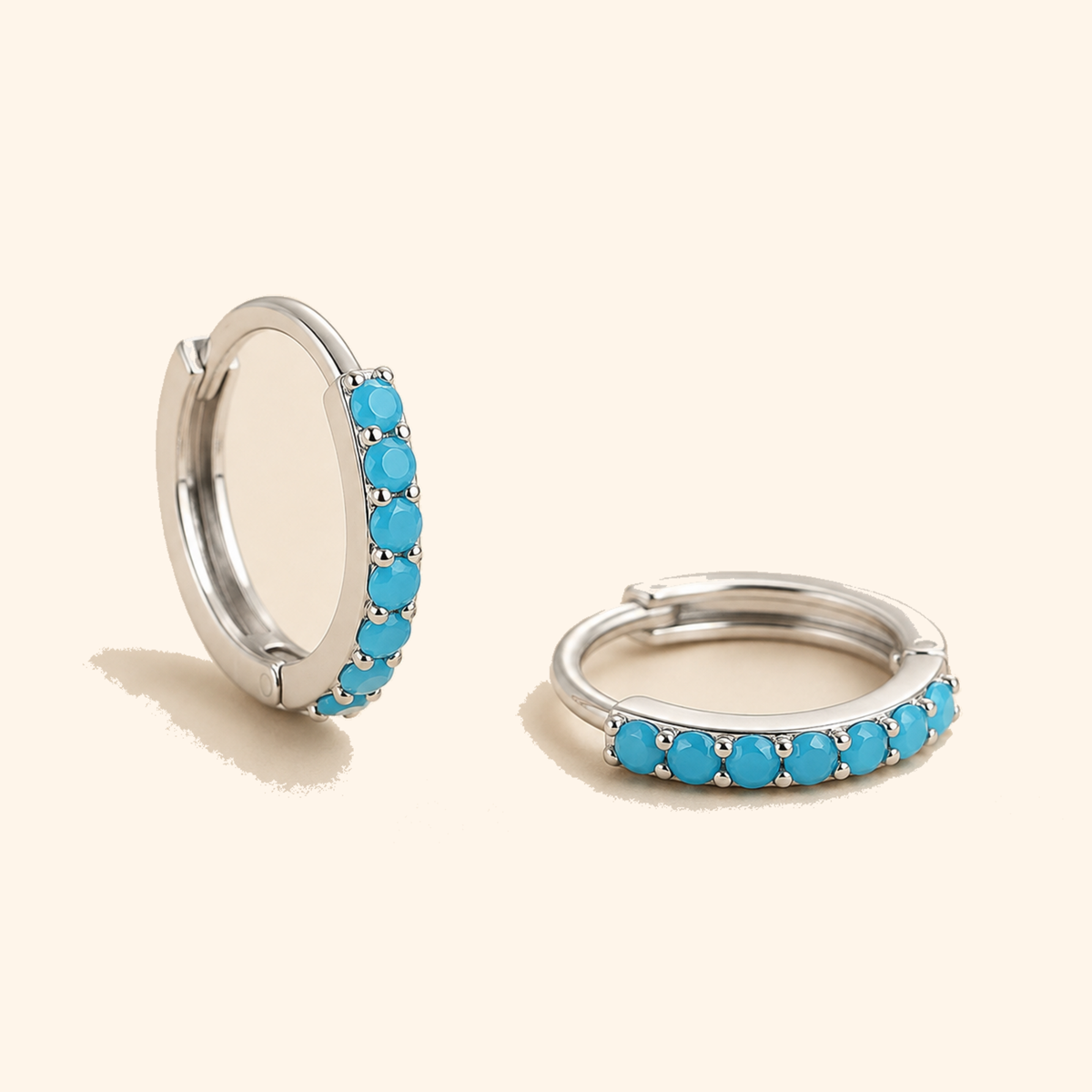 Turquoise Crystal Mini Huggie Hoop Earrings – Gold & Silver