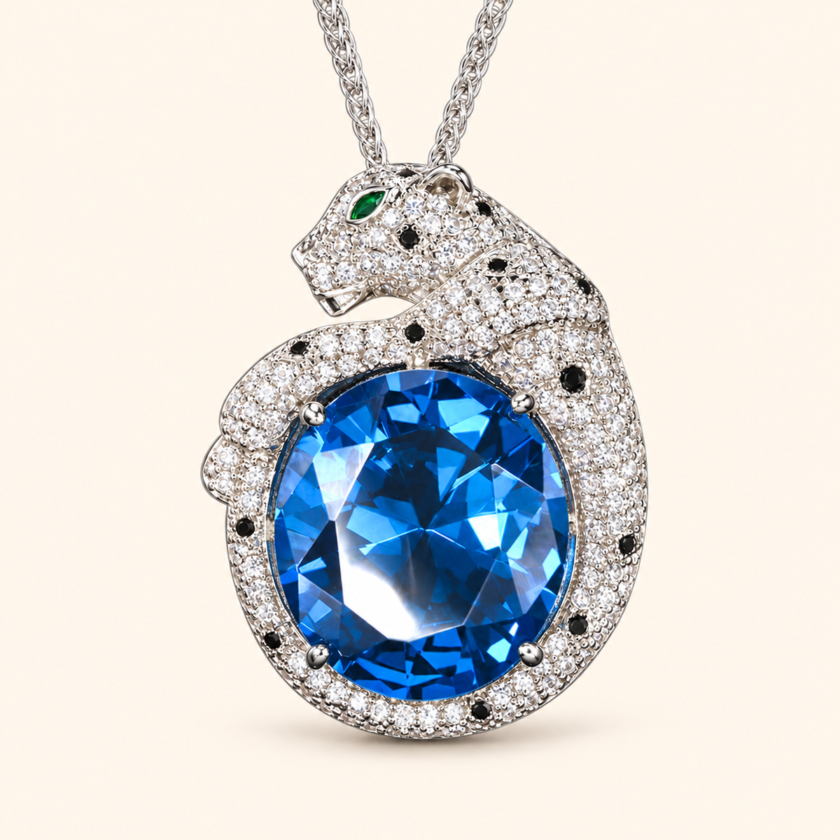 Women’s Luxury Cubic Zirconia Panther Pendant Necklace with Oval-Cut Gemstone