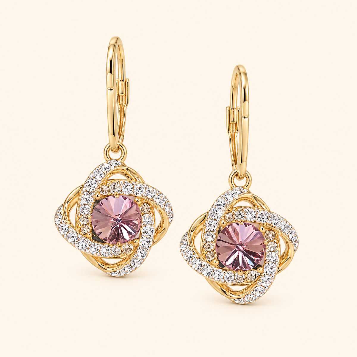 Vintage-Inspired Purple Crystal Drop Earrings with Zircon Swirls & 925 Silver Posts  Produc