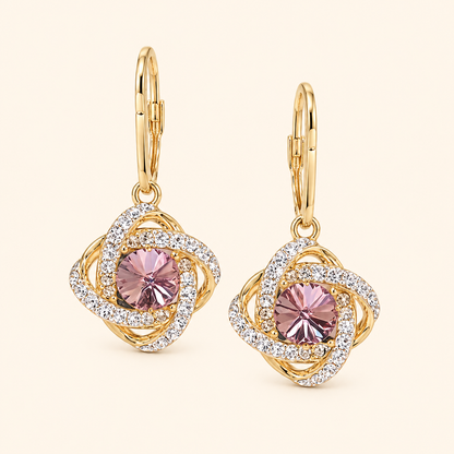 Vintage-Inspired Purple Crystal Drop Earrings with Zircon Swirls & 925 Silver Posts  Produc