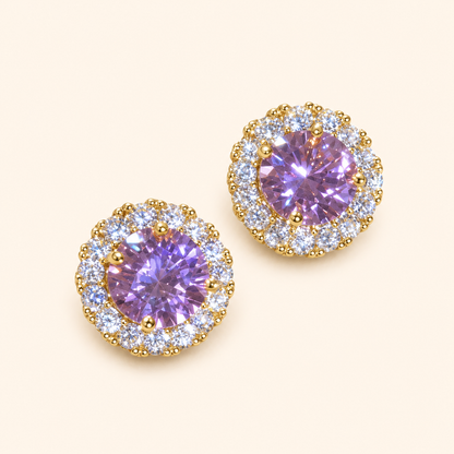 Women’s Romantic Zircon Halo Earrings with Sparkling Round Centerpieces