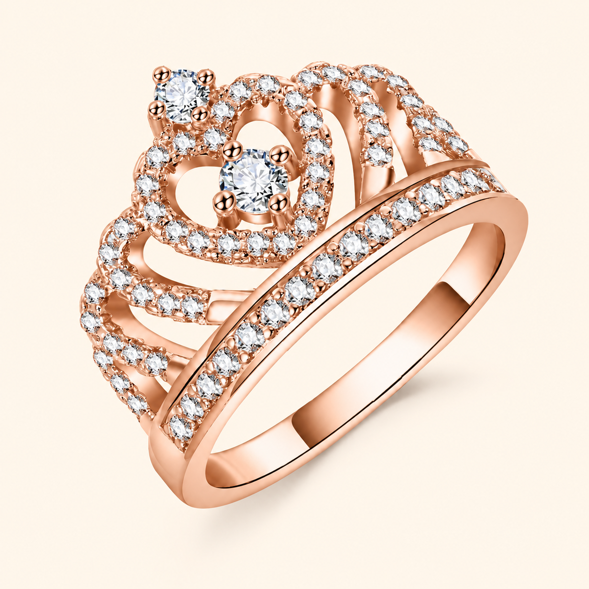 Women’s Elegant Crown Ring with Sparkling Cubic Zirconia and Heart Detail