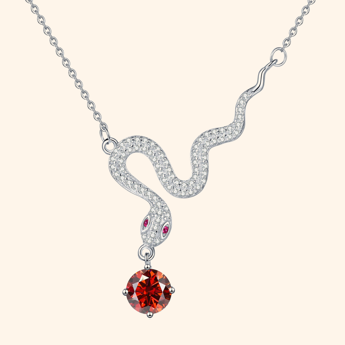 S925 Sterling Silver Plated Snake Pendant Necklace with 1ct Black Moissanite